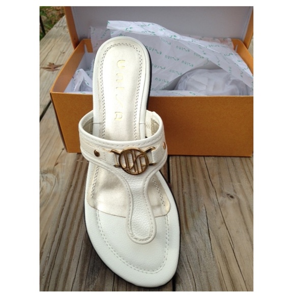 White Slip on Wedge Heel Thong Sandal 9.5 - Picture 2 of 8